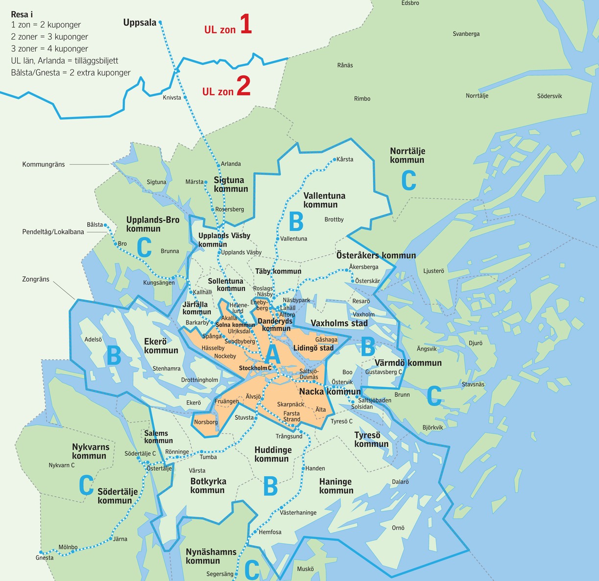 Stockholm T-bana Zone Map